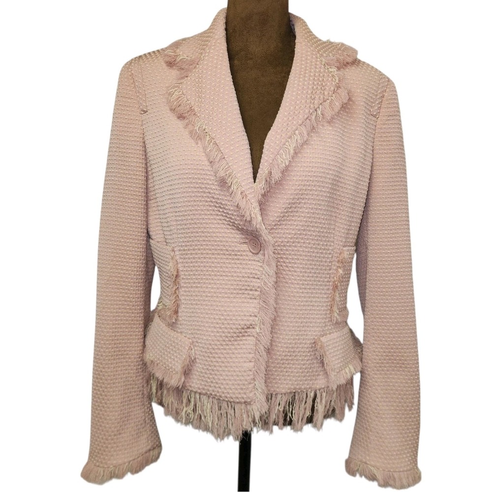 Anne Klein Blazer Fringe Jacket Light Pink Women's Size 6 Office Career